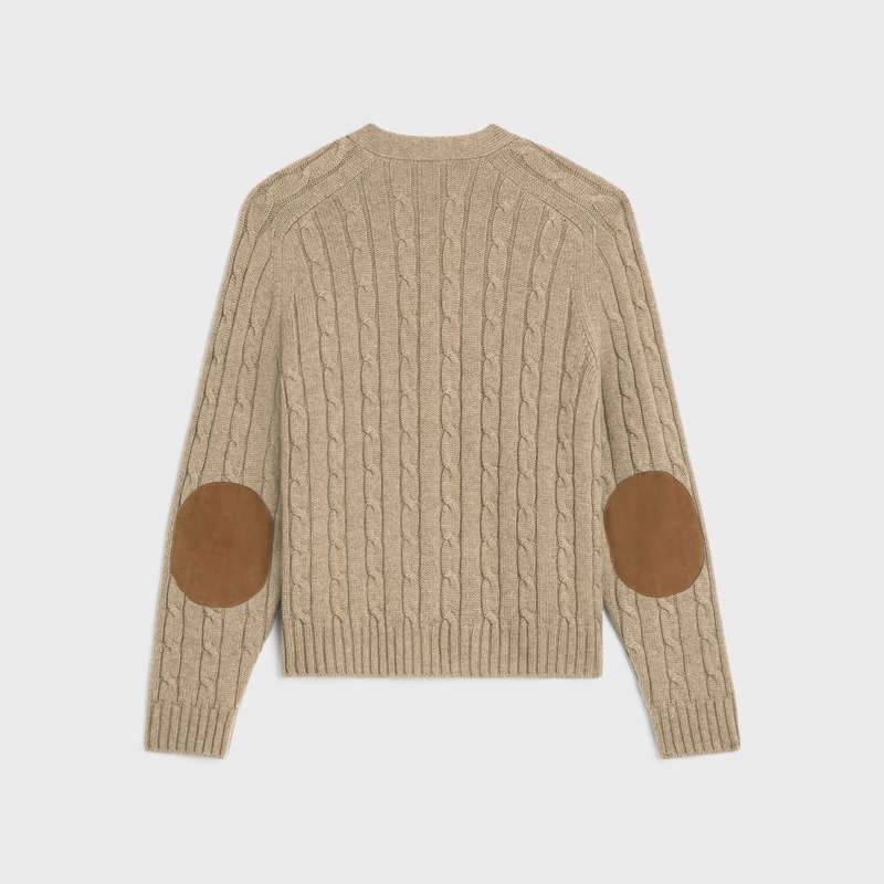 Celine cable-knit triomphe cardigan in cashmere Knitwear Light taupe | CL-592084