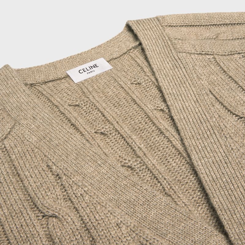 Celine cable-knit triomphe cardigan in cashmere Knitwear Light taupe | CL-592084