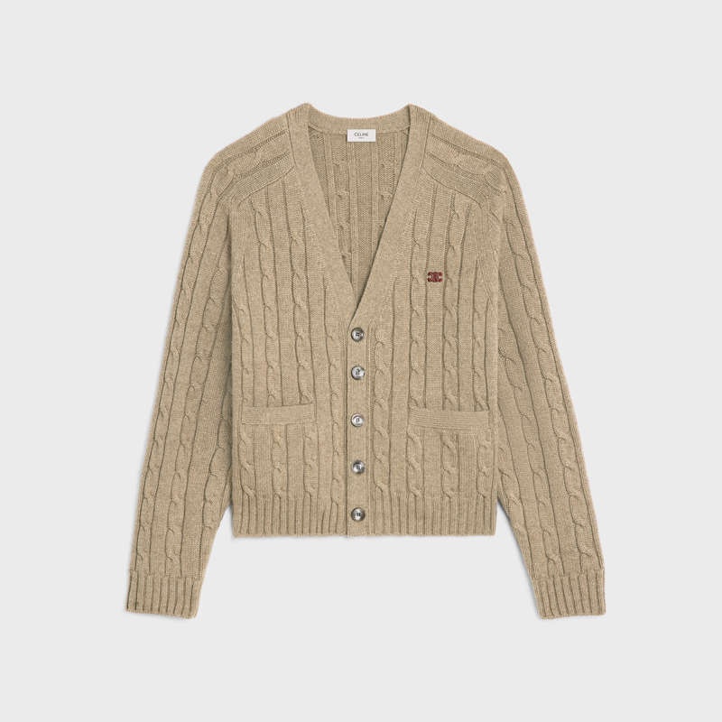 Celine cable-knit triomphe cardigan in cashmere Knitwear Light taupe | CL-592084