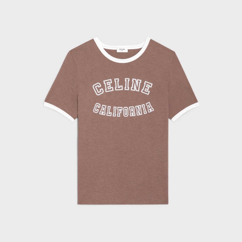 Celine california 70 s in cotton jersey T-shirts VINTAGE BROWN MELANGE / OFF WH | CL-592776