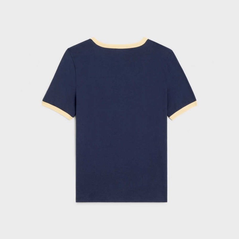 Celine california 70 s in cotton jersey T-shirts BLEU NUIT / LEMON PIE / OFF WH | CL-592775