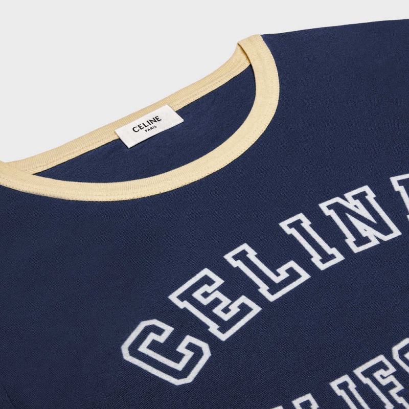 Celine california 70 s in cotton jersey T-shirts BLEU NUIT / LEMON PIE / OFF WH | CL-592775