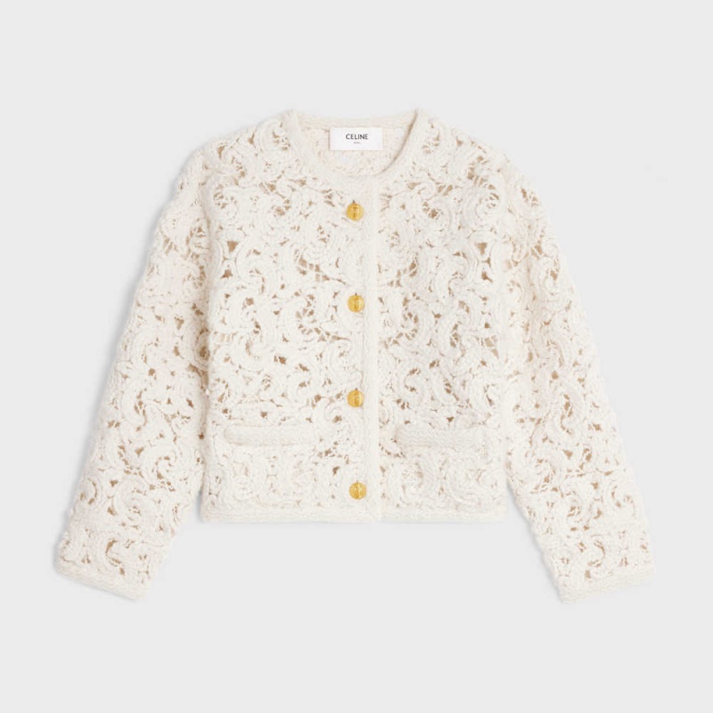 Celine cardigan in cornelly wool Knitwear Off White | CL-592700