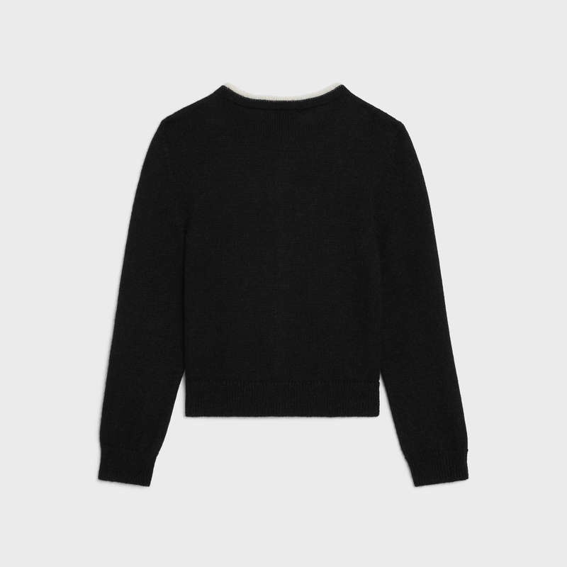 Celine cardigan with bow in alpaca Knitwear BLACK/ECRU | CL-592083