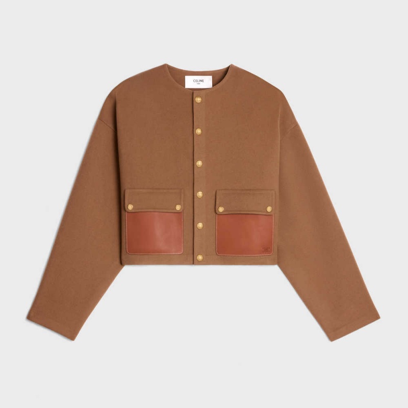 Celine cardigan with snap buttons in double face cashmere Jackets Camel | CL-592651