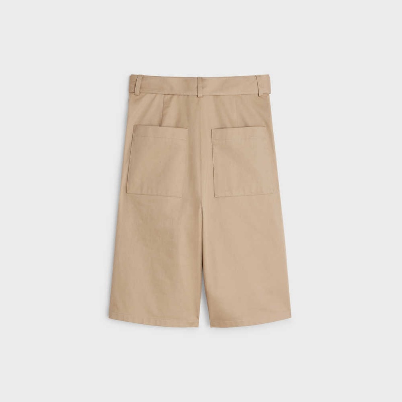 Celine cargo in cotton gabardine Shorts Beige | CL-592741