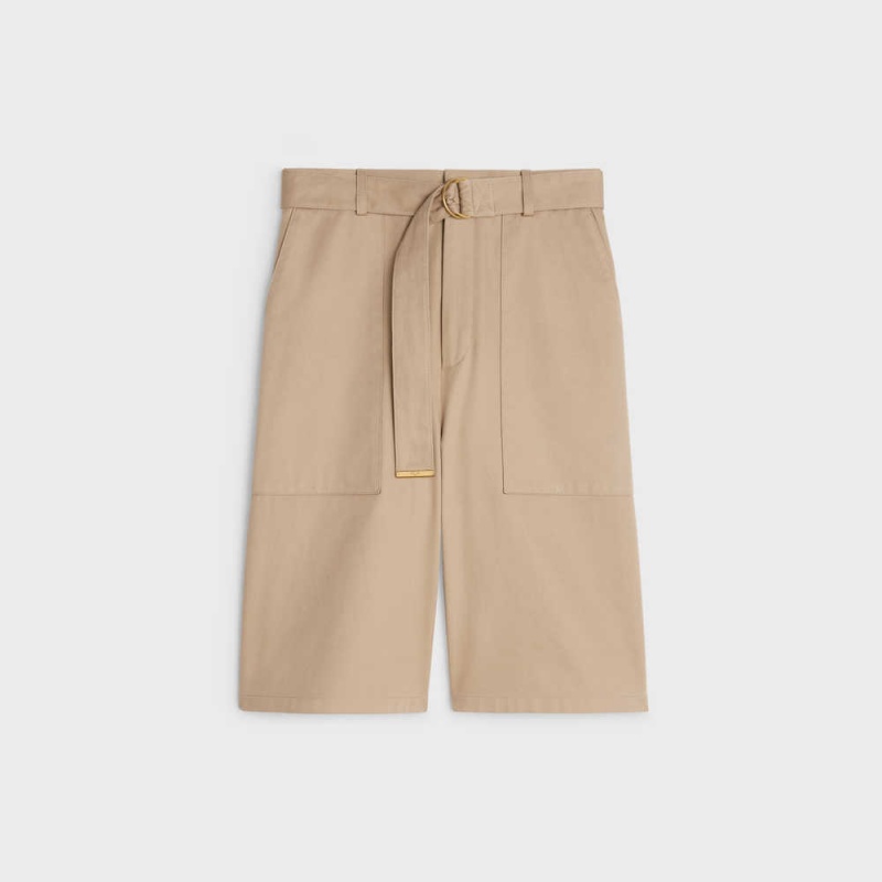 Celine cargo in cotton gabardine Shorts Beige | CL-592741