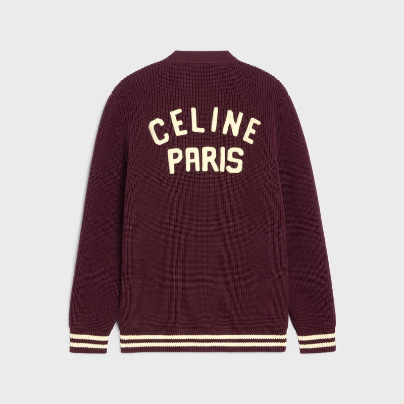 Celine college cardigan in cotton Knitwear BURGUNDY/ECRU | CL-592085