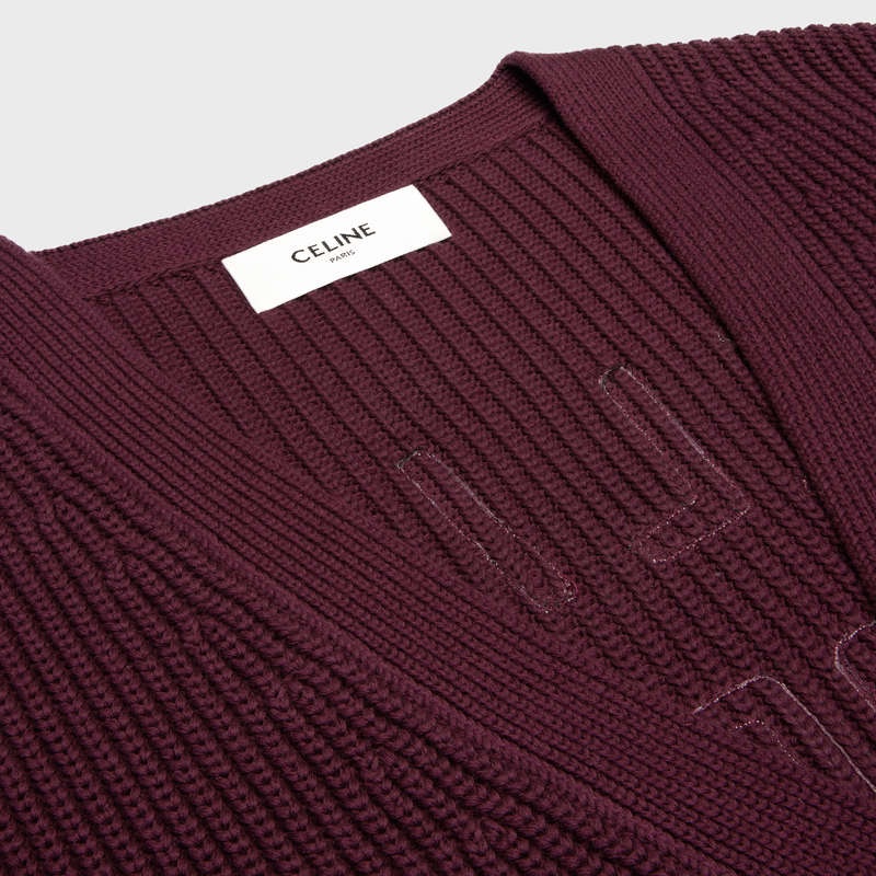 Celine college cardigan in cotton Knitwear BURGUNDY/ECRU | CL-592085