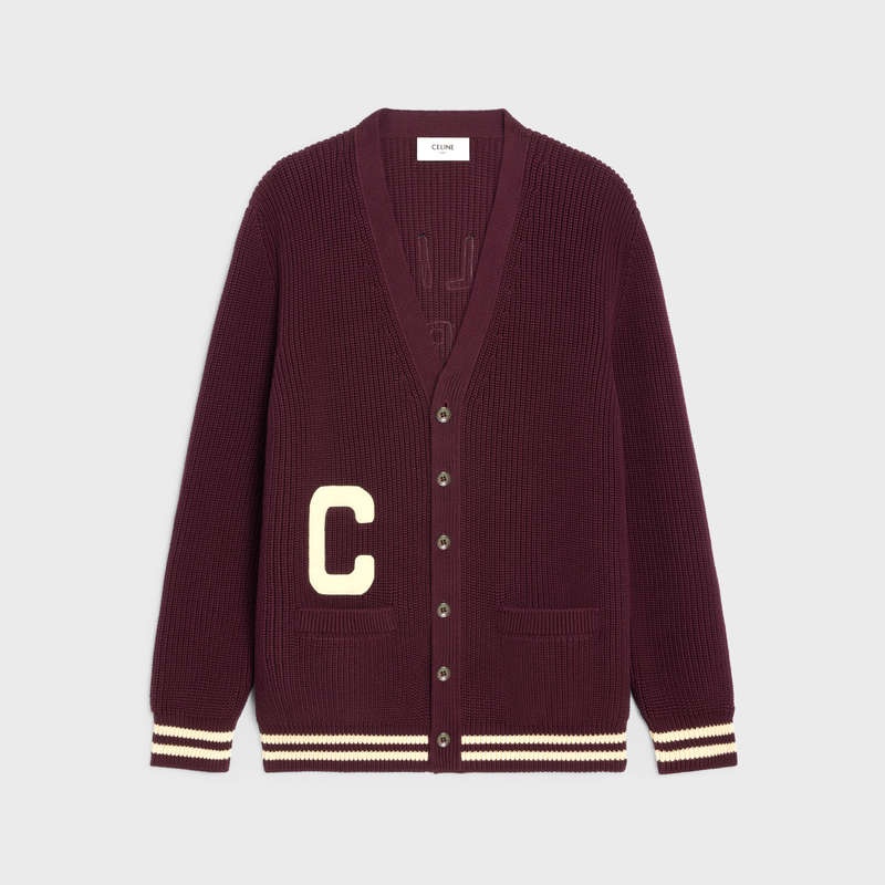 Celine college cardigan in cotton Knitwear BURGUNDY/ECRU | CL-592085