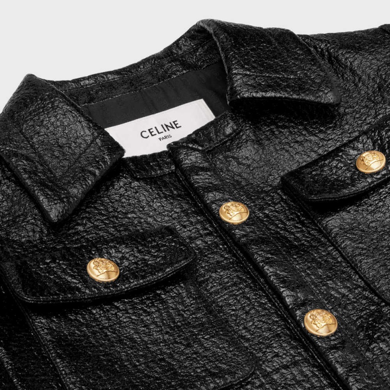 Celine cropped Chelsea in lacquered tweed Jackets Noir Brillant | CL-592627