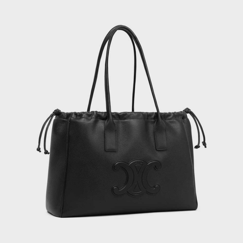 Celine drawstring cuir triomphe in Grained calfskin Cabas Black | CL-593087