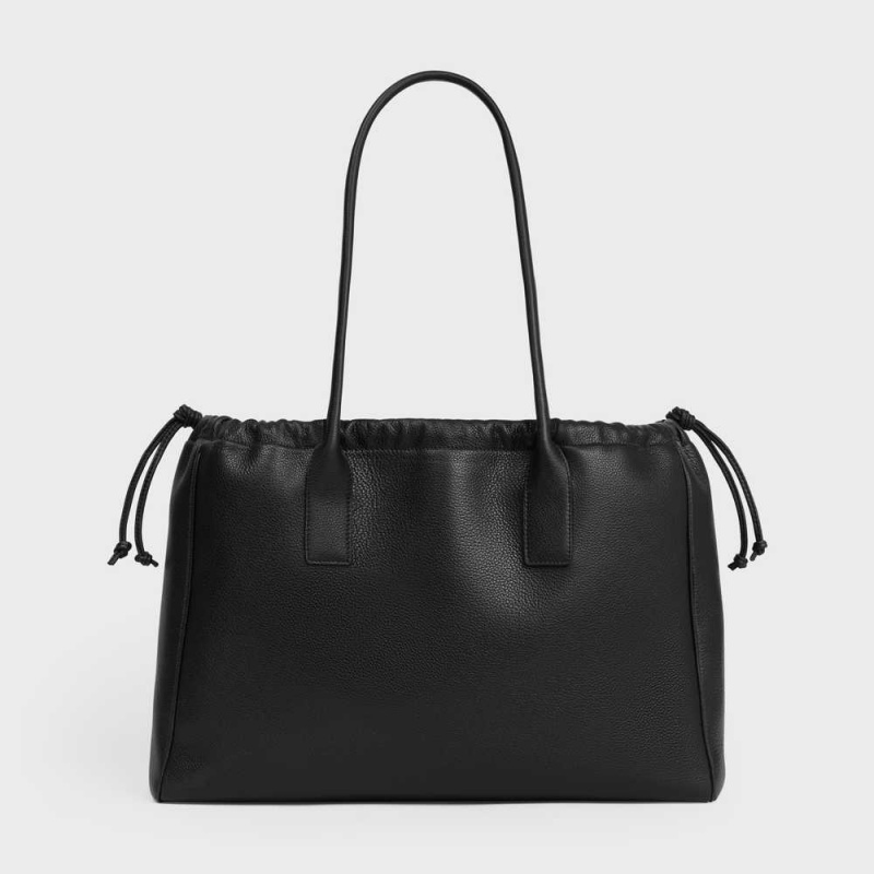 Celine drawstring cuir triomphe in Grained calfskin Cabas Black | CL-593087