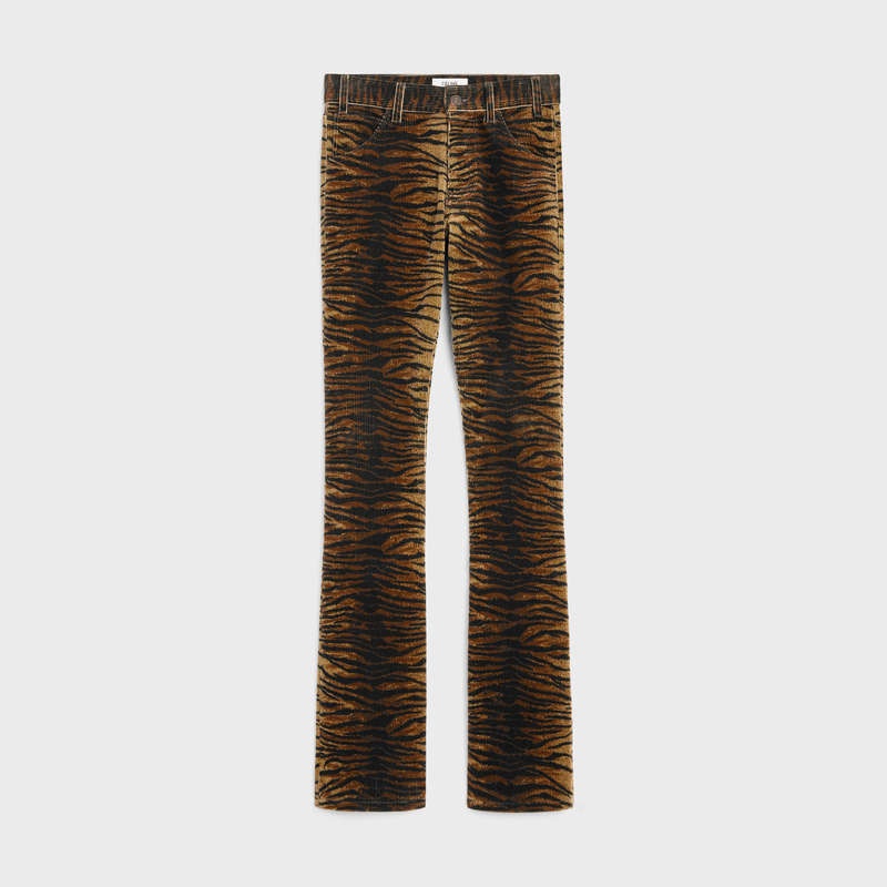 Celine dylan flared jeans in tiger-print corduroy Pants Raw Wash | CL-592045