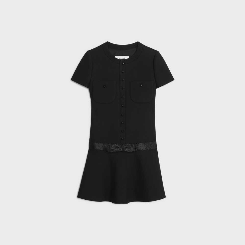 Celine embroidered Chelsea mini in diagonal wool Dresses Black | CL-592847