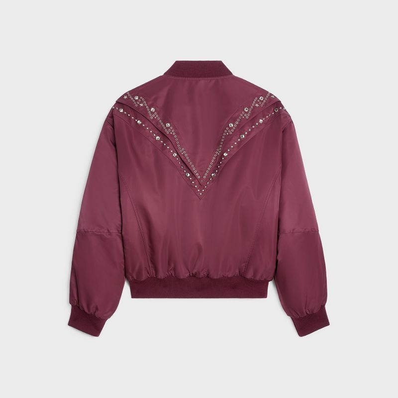 Celine embroidered bomber in nylon Blousons Burgundy | CL-591958