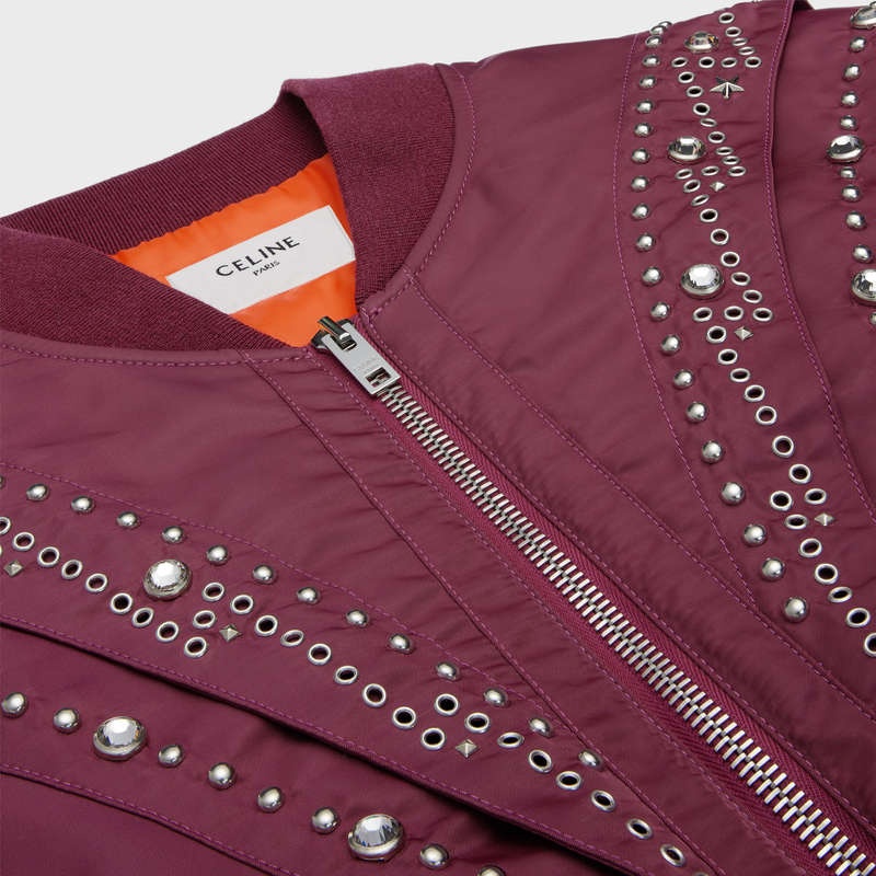 Celine embroidered bomber in nylon Blousons Burgundy | CL-591958