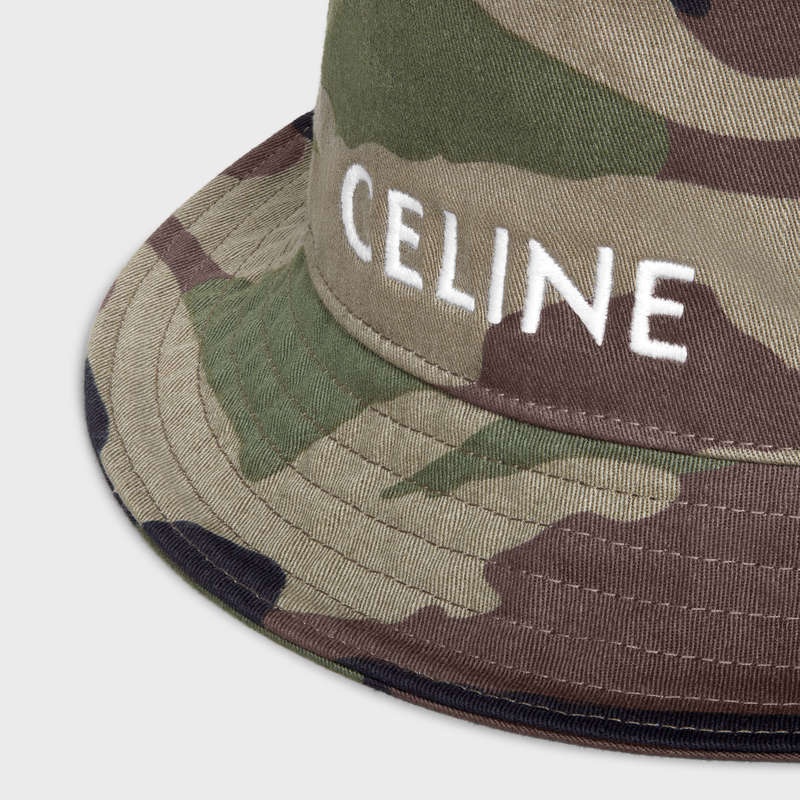 Celine embroidered bucket in camouflage cotton Hat KAKI MILITAIRE | CL-591711