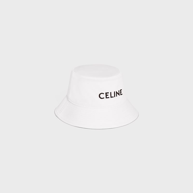 Celine embroidered bucket in cotton gabardine Hat Off White | CL-591712