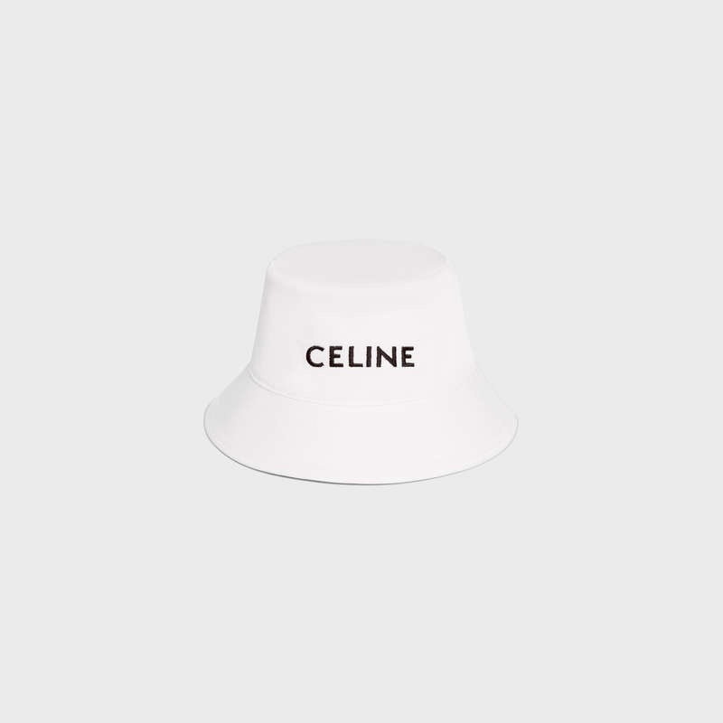 Celine embroidered bucket in cotton gabardine Hat Off White | CL-591712