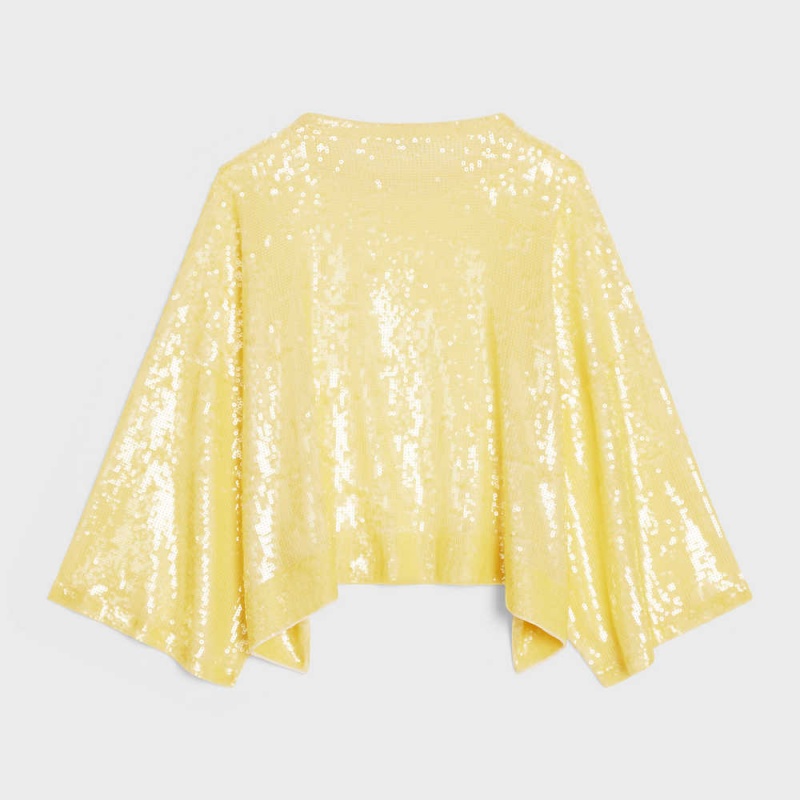 Celine embroidered crop in silk Tops Light Yellow | CL-592835