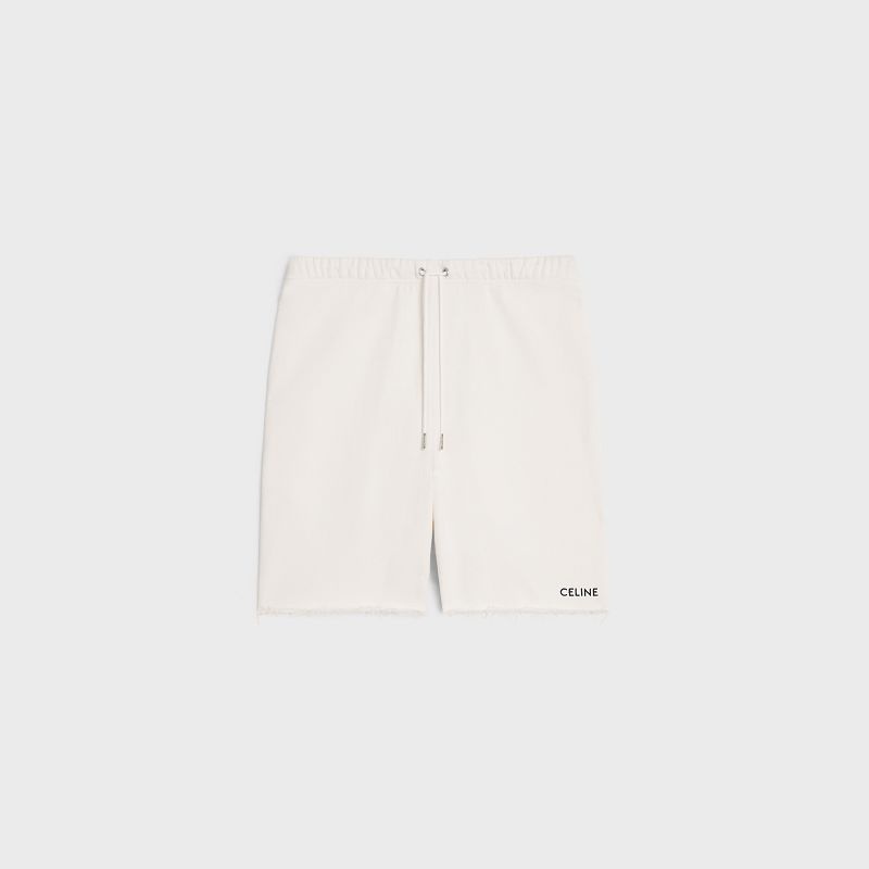 Celine embroidered in cotton fleece Shorts Cream / Black | CL-592077