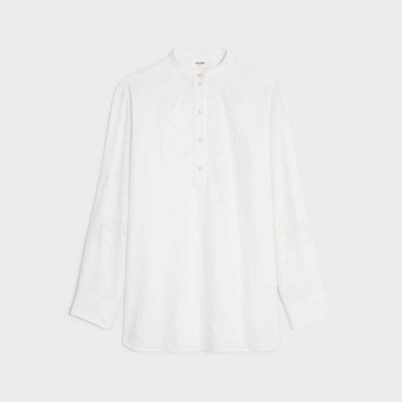 Celine embroidered tunic in COTTON LINEN Shirts Off White | CL-592832