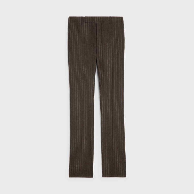 Celine flared in striped flannel Trousers Marron/Craie | CL-592014