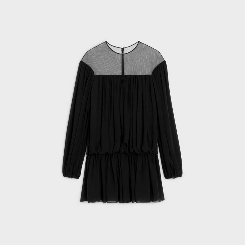 Celine gathered mini in silk georgette Dresses Black | CL-592841