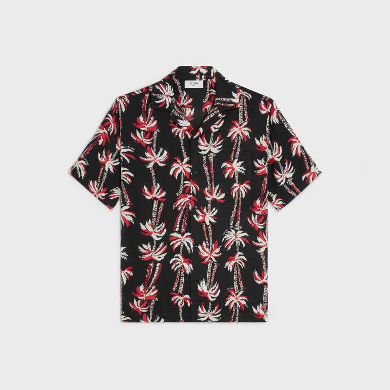 Celine hawaiian in printed viscose Shirts Noir/Ecru/Rouge | CL-592143