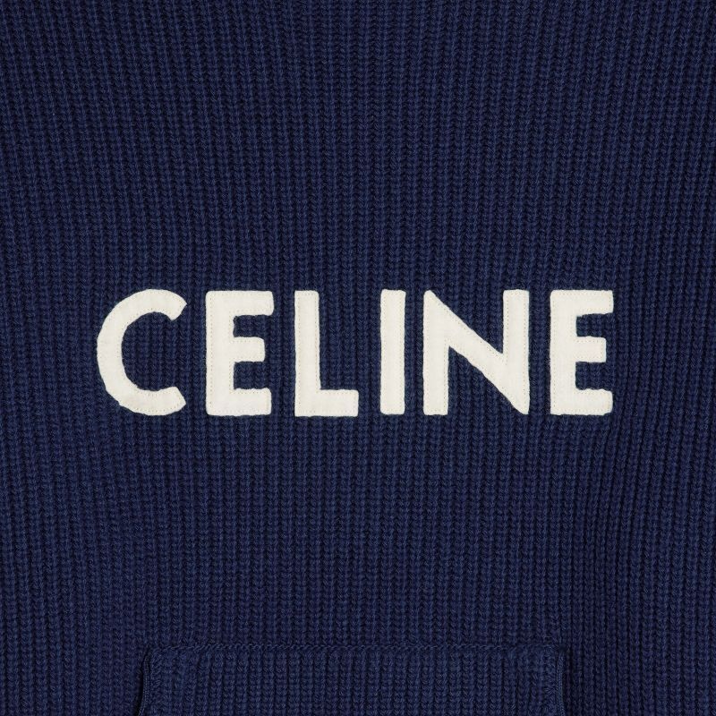 Celine hooded in ribbed wool Sweatshirts Navy | CL-592110