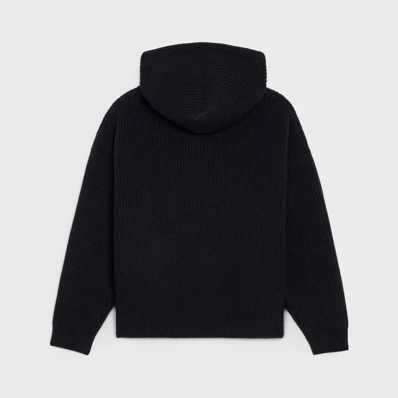 Celine hooded in ribbed wool Sweatshirts Black | CL-592109