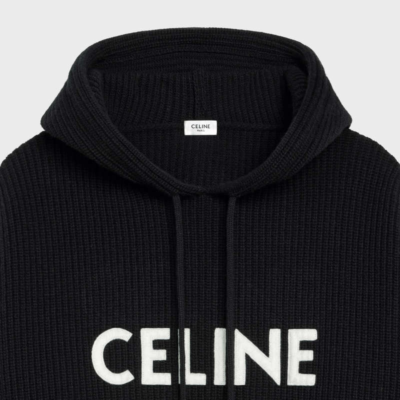 Celine hooded in ribbed wool Sweatshirts Black | CL-592109