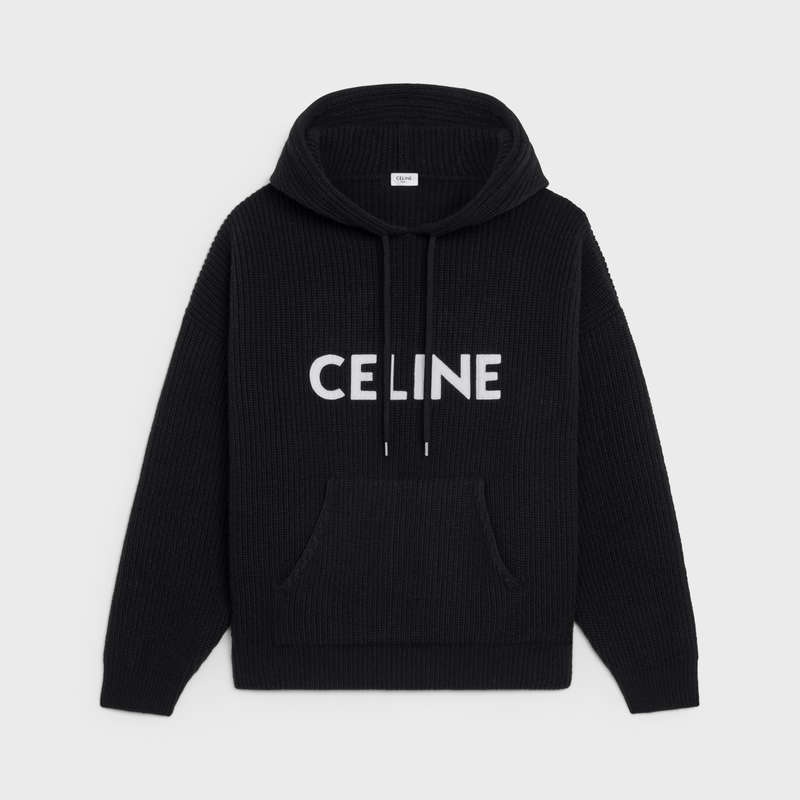 Celine hooded in ribbed wool Sweatshirts Black | CL-592109