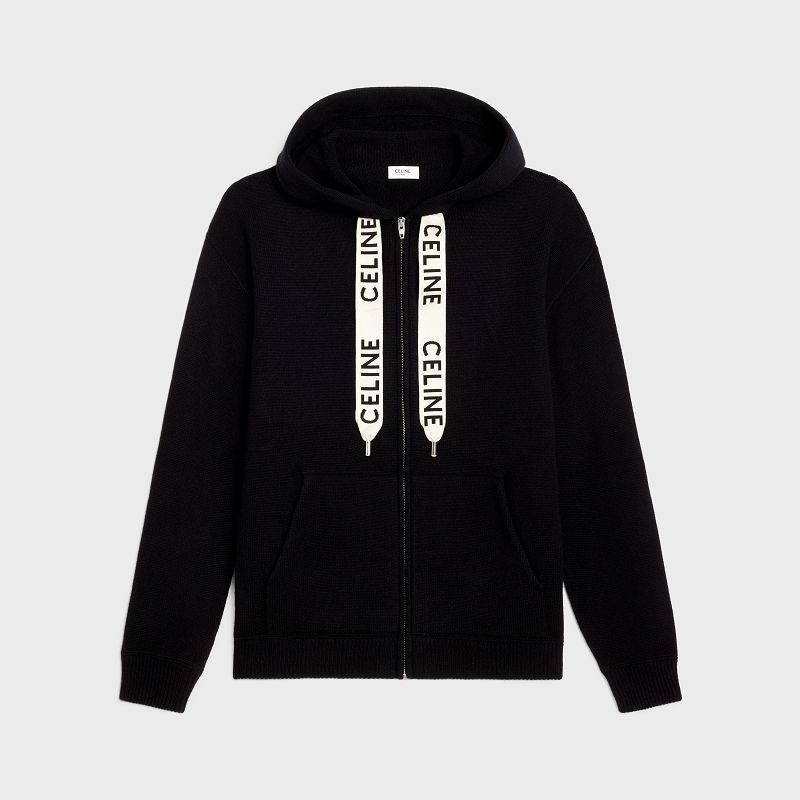 Celine hooded in wool and cashmere Sweatshirts Black | CL-592115