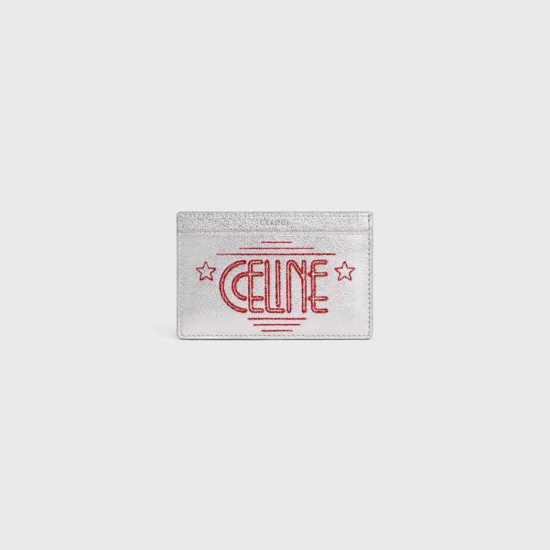 Celine in LAMINATED CALFSKIN with celine WILTERN PRINT Card Holders Silver | CL-591805