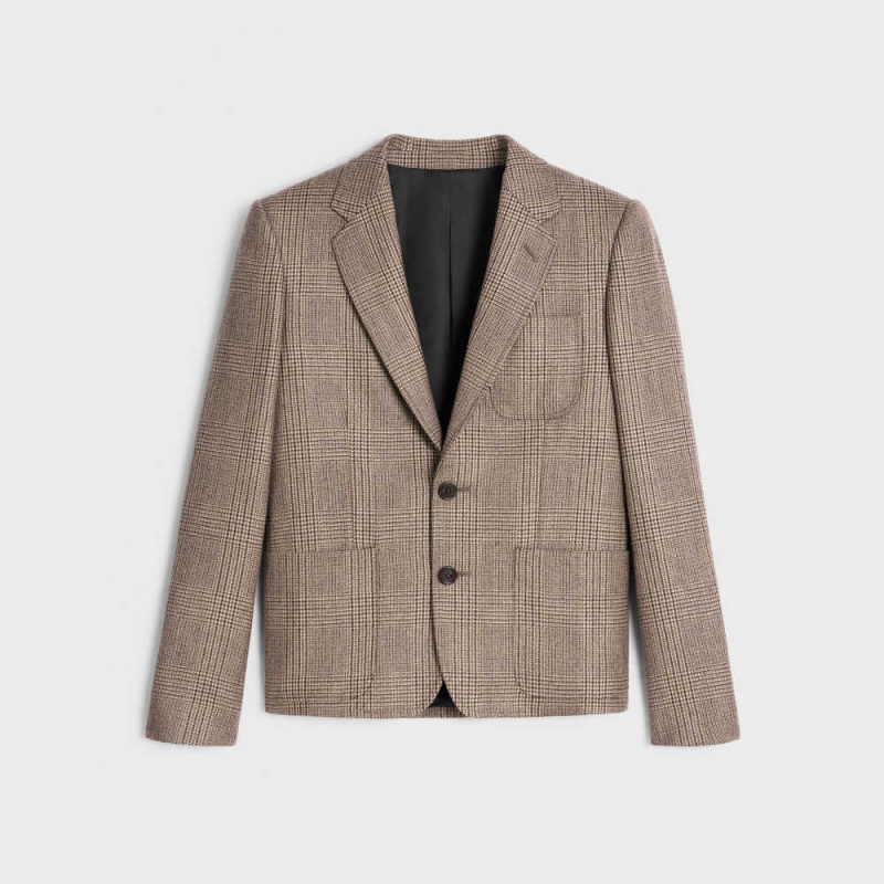 Celine in prince of wales check wool Jackets BEIGE/MARRON/NOIR | CL-592657