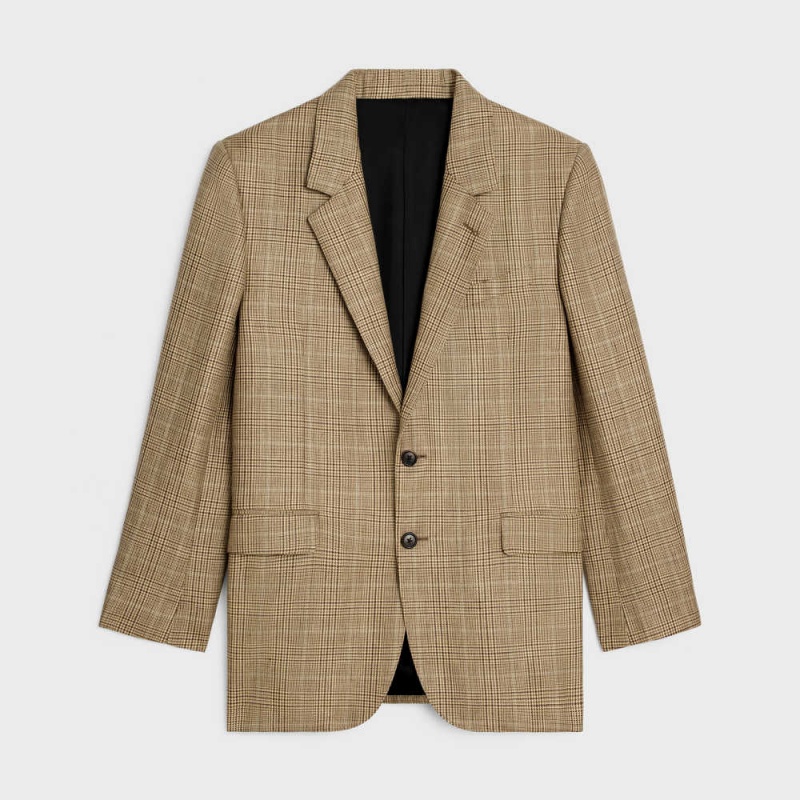 Celine jude in prince of wales wool and linen Jackets CAMEL/GRIS/MARRON | CL-592664