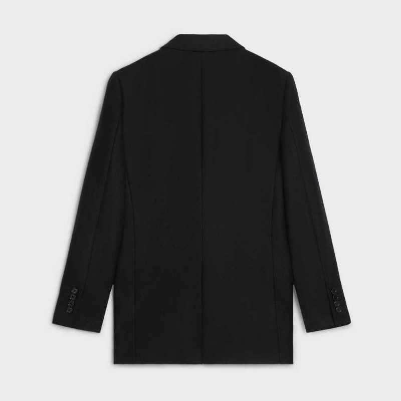 Celine long in cashmere flannel Jackets Black | CL-592654