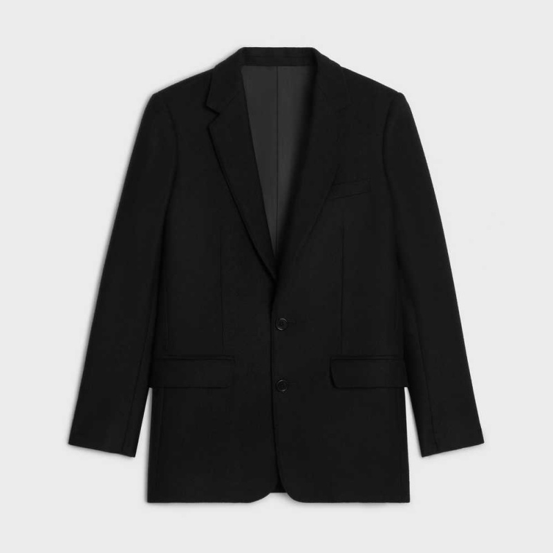 Celine long in cashmere flannel Jackets Black | CL-592654