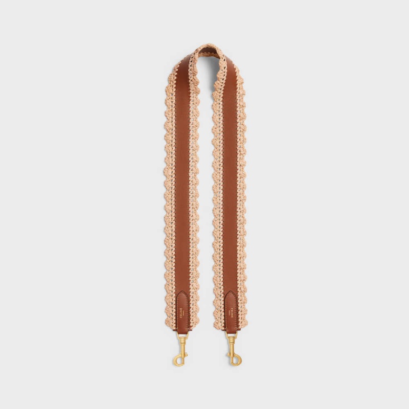 Celine long strap in RAFFIA AND CALFSKIN Leather Goods Accessories Natural / Tan | CL-592906