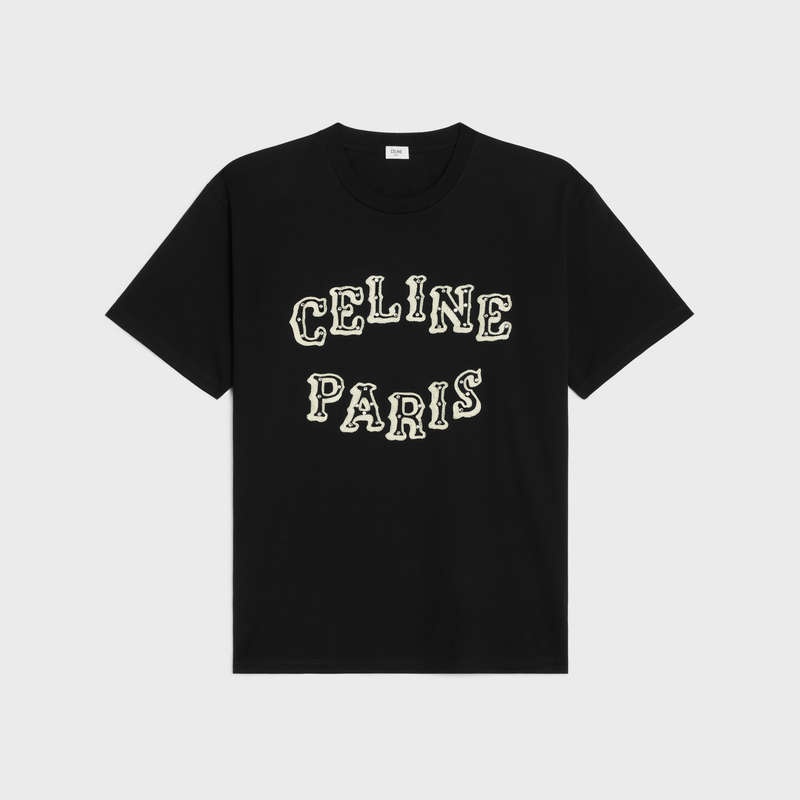 Celine loose embroidered in cotton jersey T-shirts Black/ off white/ crystal | CL-592133