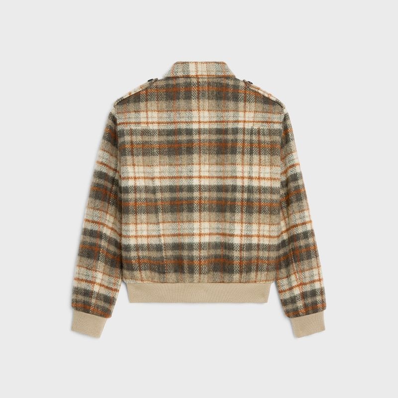 Celine loose teddy in brushed checked tweed Blousons VANILLE/BRUN/ROUILLE | CL-591940