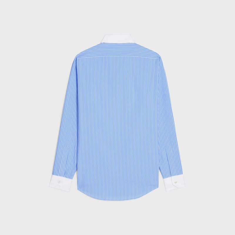 Celine loose with inverted collar in striped cotton Shirts Ciel/Blanc | CL-592173