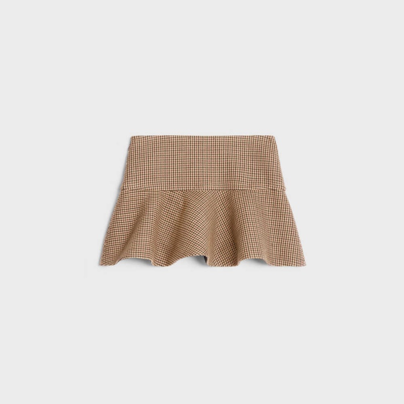 Celine mini in double houndstooth wool Skirts Bordeaux / Beige / Black | CL-592866