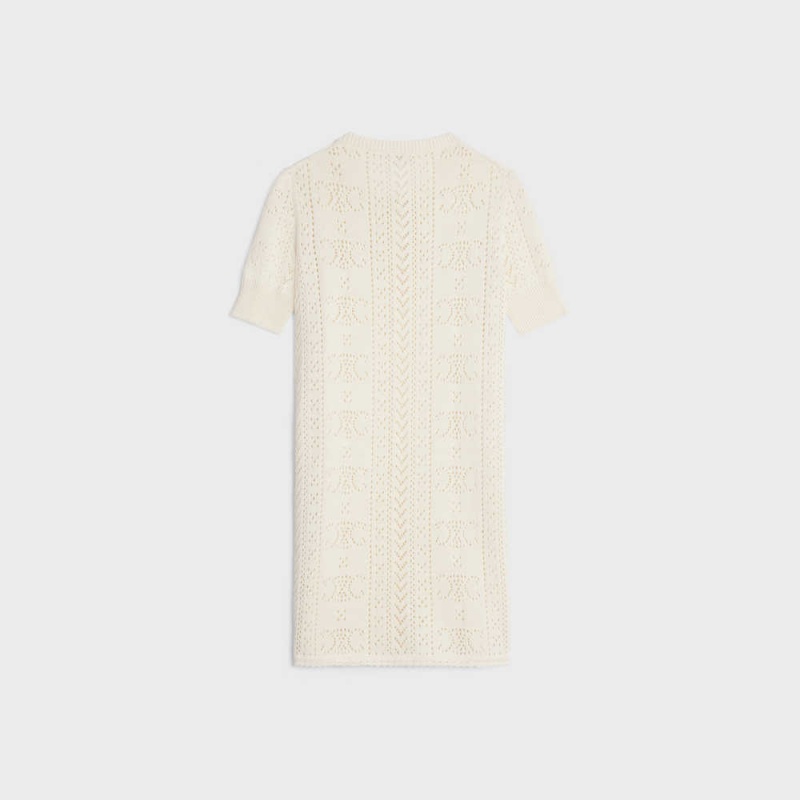 Celine mini in triomphe cotton pointelle Dresses Off White | CL-592854