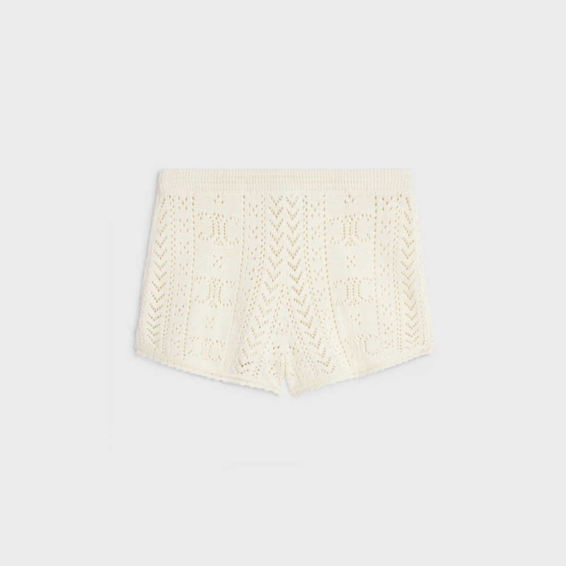 Celine mini in triomphe cotton pointelle Shorts Off White | CL-592744