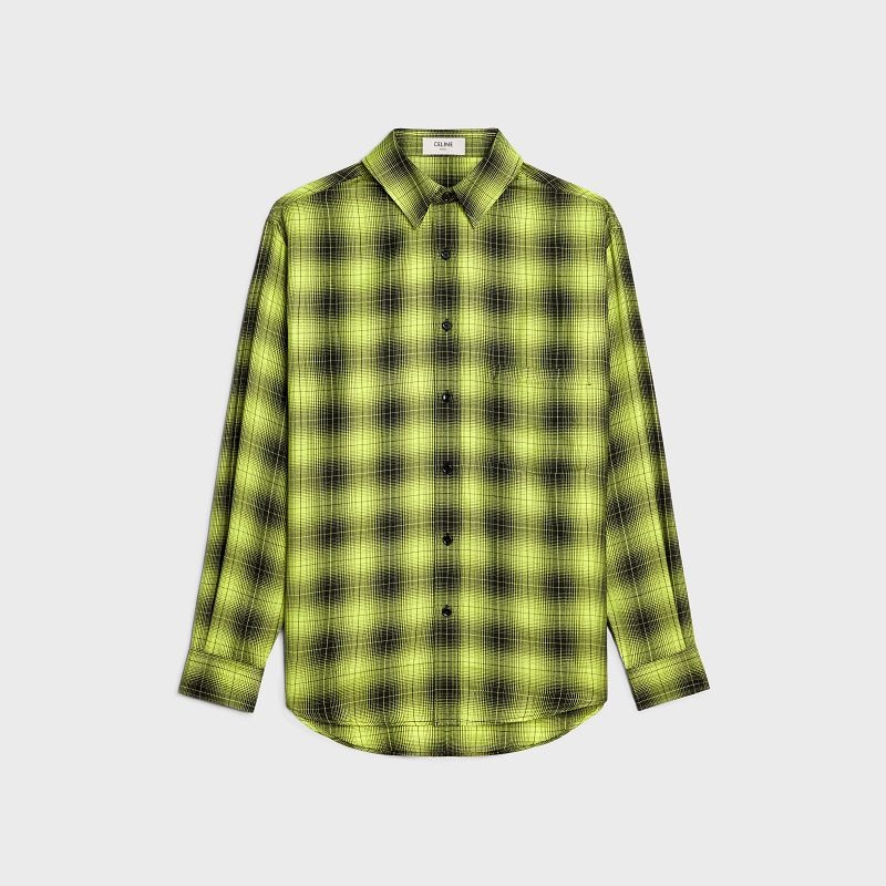 Celine oversized in checked wool Shirts Yellow | CL-592157