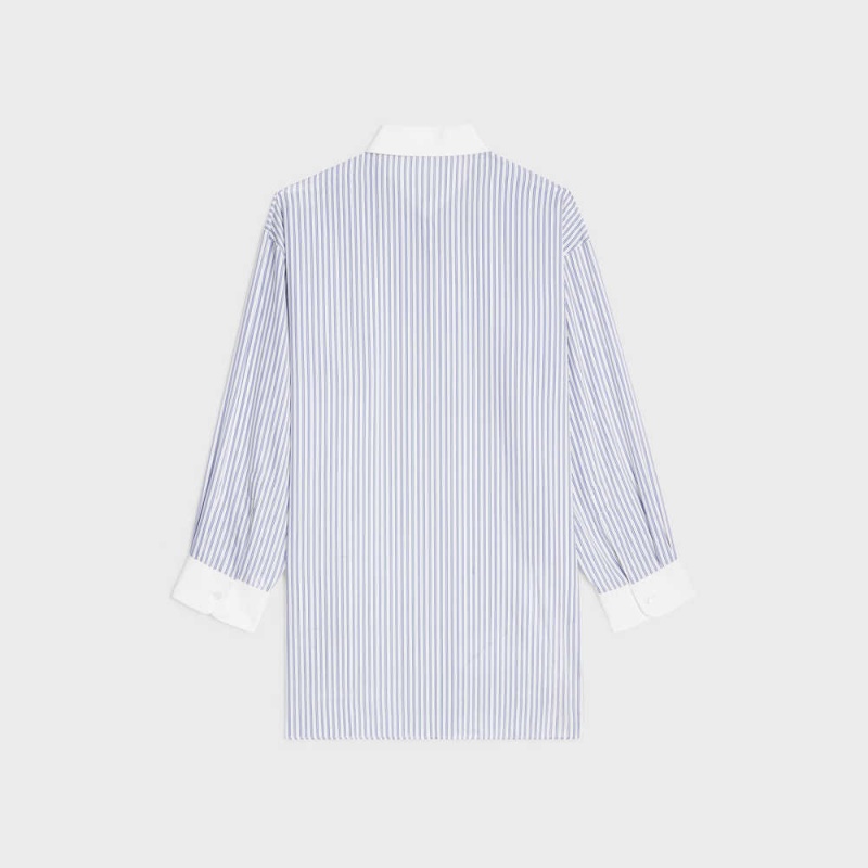 Celine oversized in striped silk Shirts CRAIE/BLEU | CL-592827