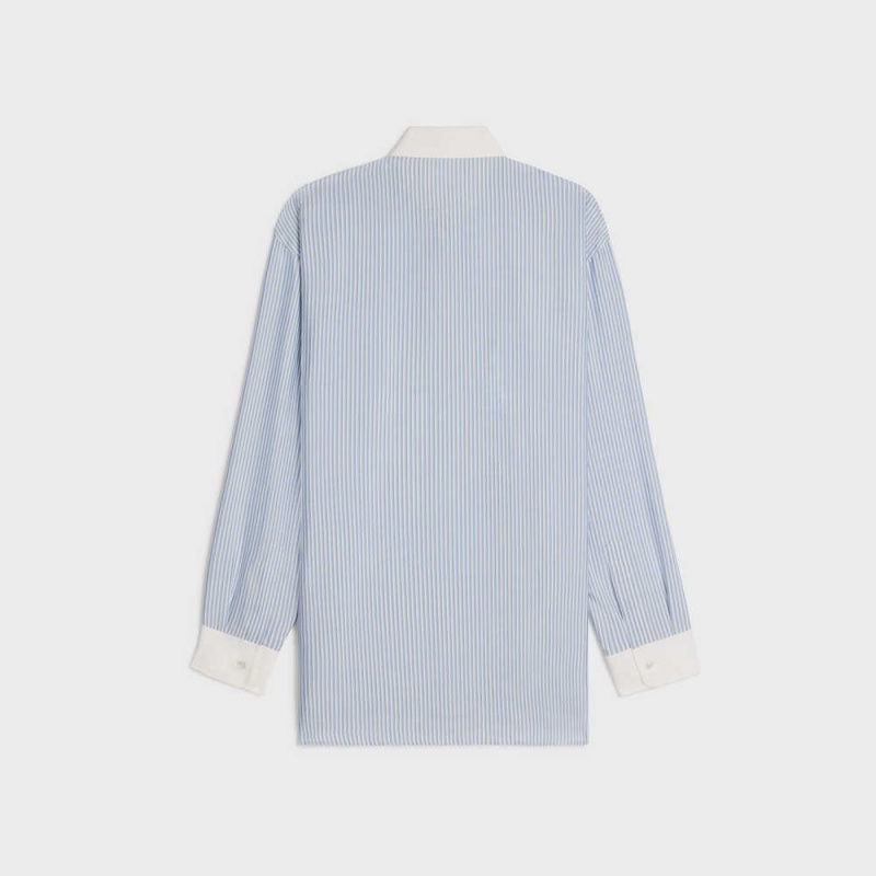 Celine oversized in striped silk Shirts CRAIE/BLEU | CL-592826